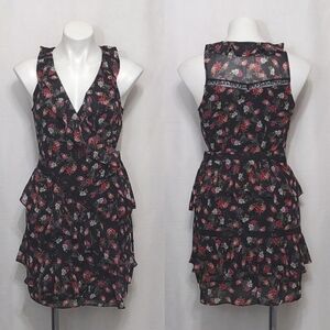 Guess LA Floral Wrap Mini Dress XS Sleeveless Ruffle Tiered Boho Summer Party